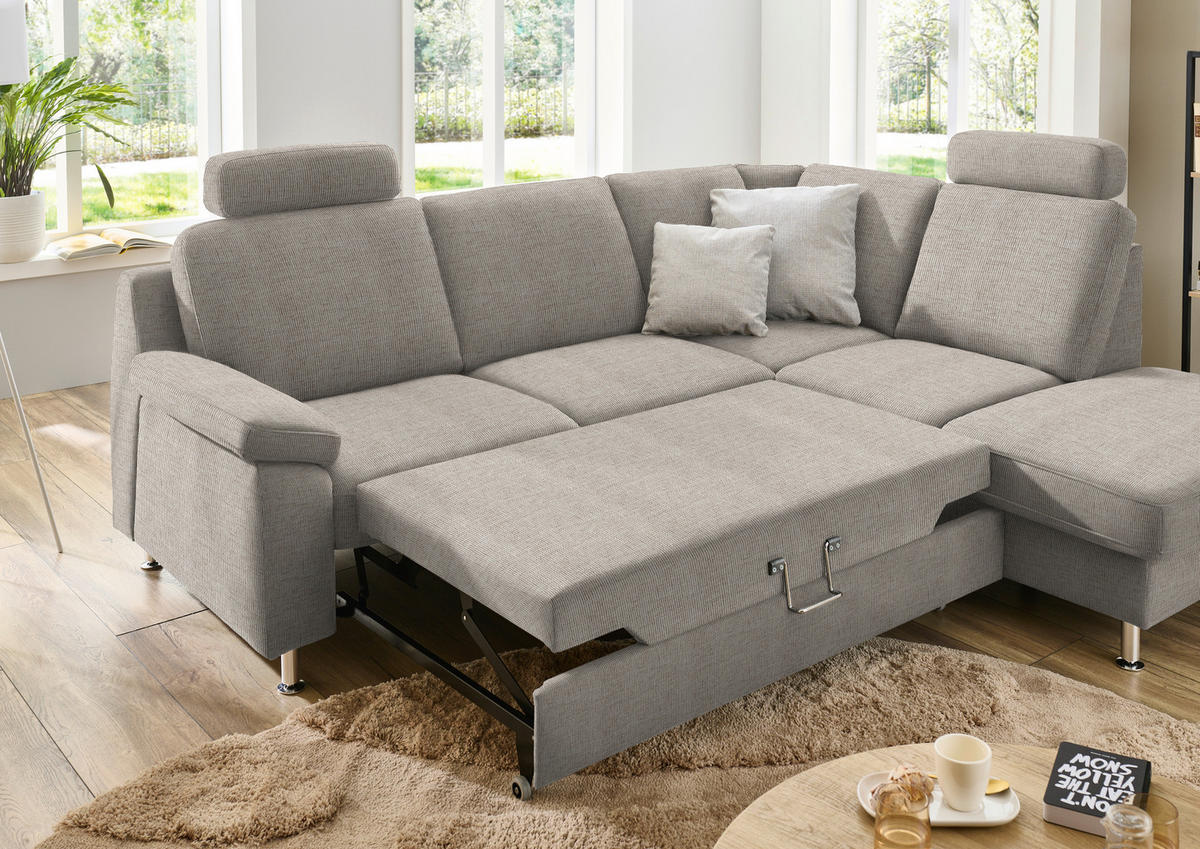 ECKSOFA in Webstoff Beige  - Beige/Alufarben, Konventionell, Textil/Metall (241/200cm) - Beldomo System