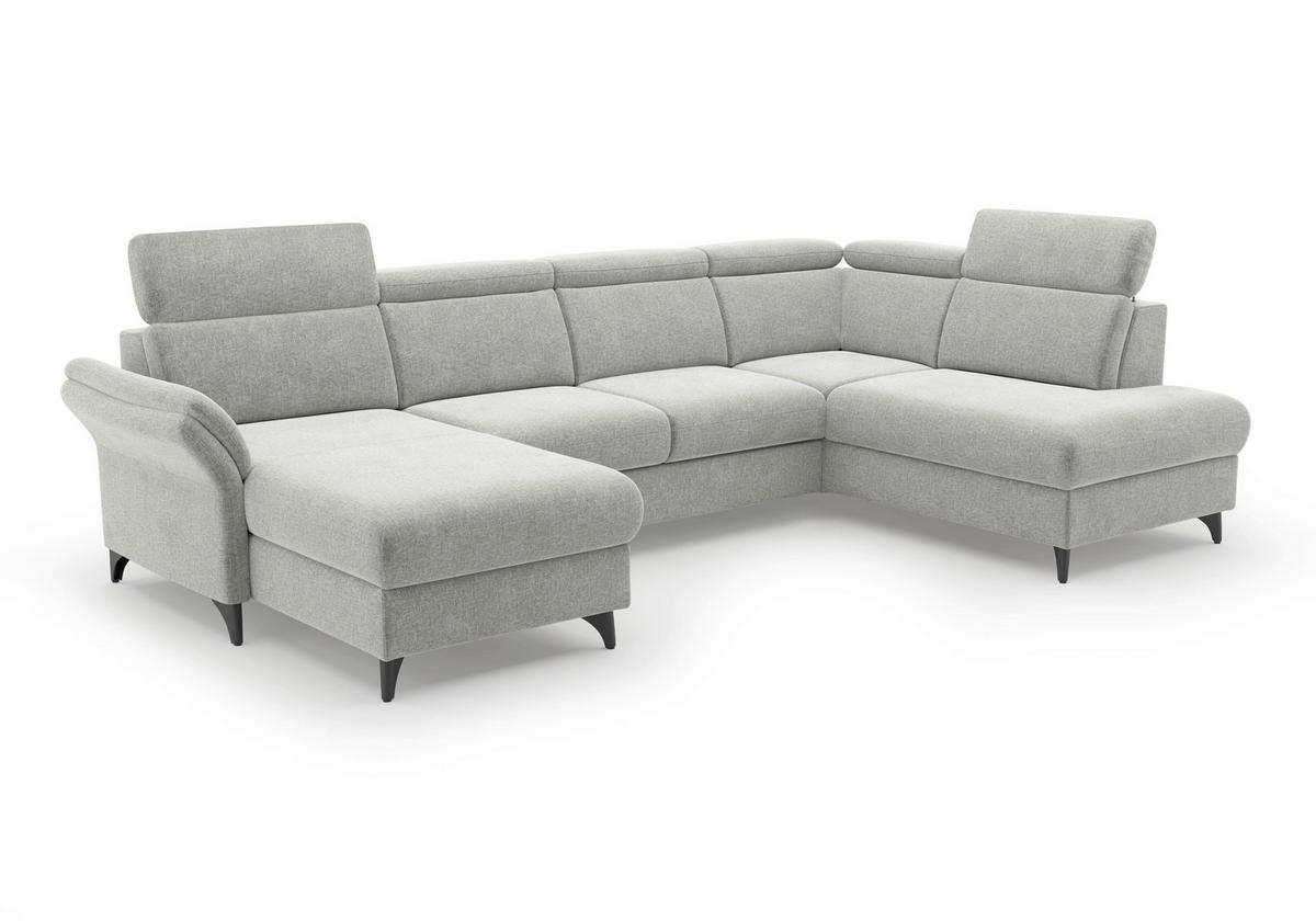 WOHNLANDSCHAFT GLENDALE E in Flachgewebe Hellgrau  - Hellgrau/Schwarz, KONVENTIONELL, Textil/Metall (166/321/193cm) - Sit & More