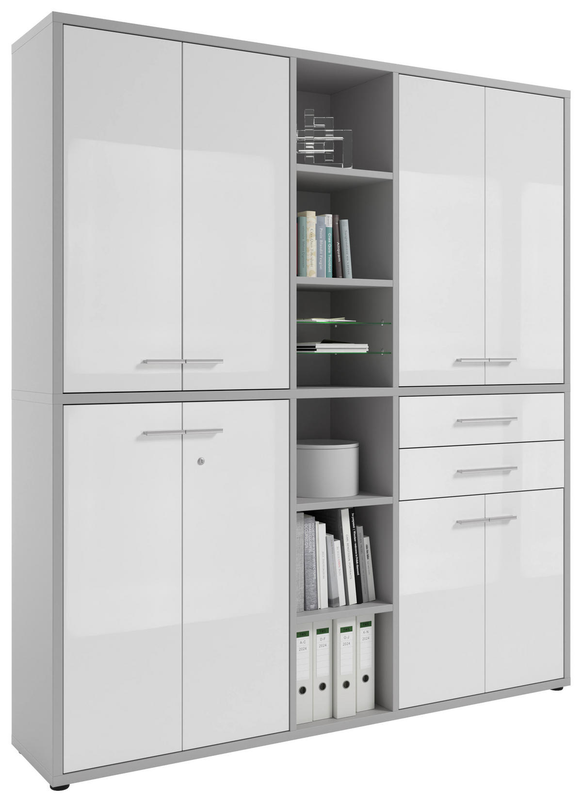 AKTENSCHRANK Weiß, Hellgrau  - Hellgrau/Weiß, MODERN, Glas/Holzwerkstoff (191,1/215,4/40cm)