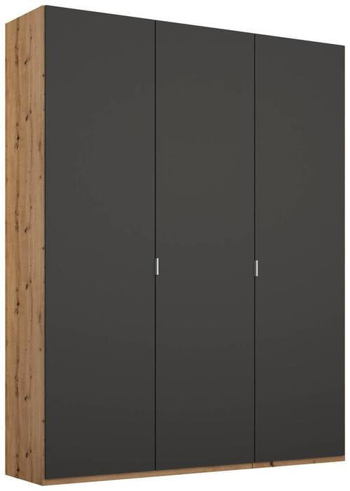 DREHTÜRENSCHRANK 3-türig Graphitfarben, Eichefarben - Eichefarben/Alufarben, Trend, Holzwerkstoff/Metall (151/223/60cm) - Stylife