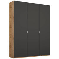 DREHTÜRENSCHRANK in Graphitfarben, Eichefarben  - Eichefarben/Alufarben, Trend, Holzwerkstoff/Metall (151/223/60cm) - Stylife