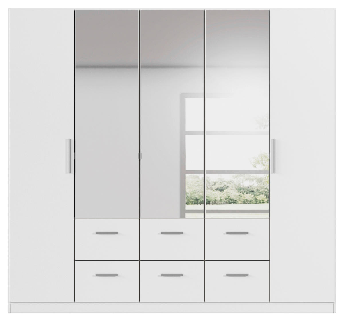 DREHTÜRENSCHRANK 226/210/54 cm,  in Weiß, 5-türig  - Alufarben/Weiß, KONVENTIONELL, Glas/Holzwerkstoff (226/210/54cm) - home24