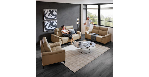 2-SITZER-SOFA in Leder Beige - Beige/Schwarz, Design, Leder/Metall (176/105/98cm) - Emilio Belluti