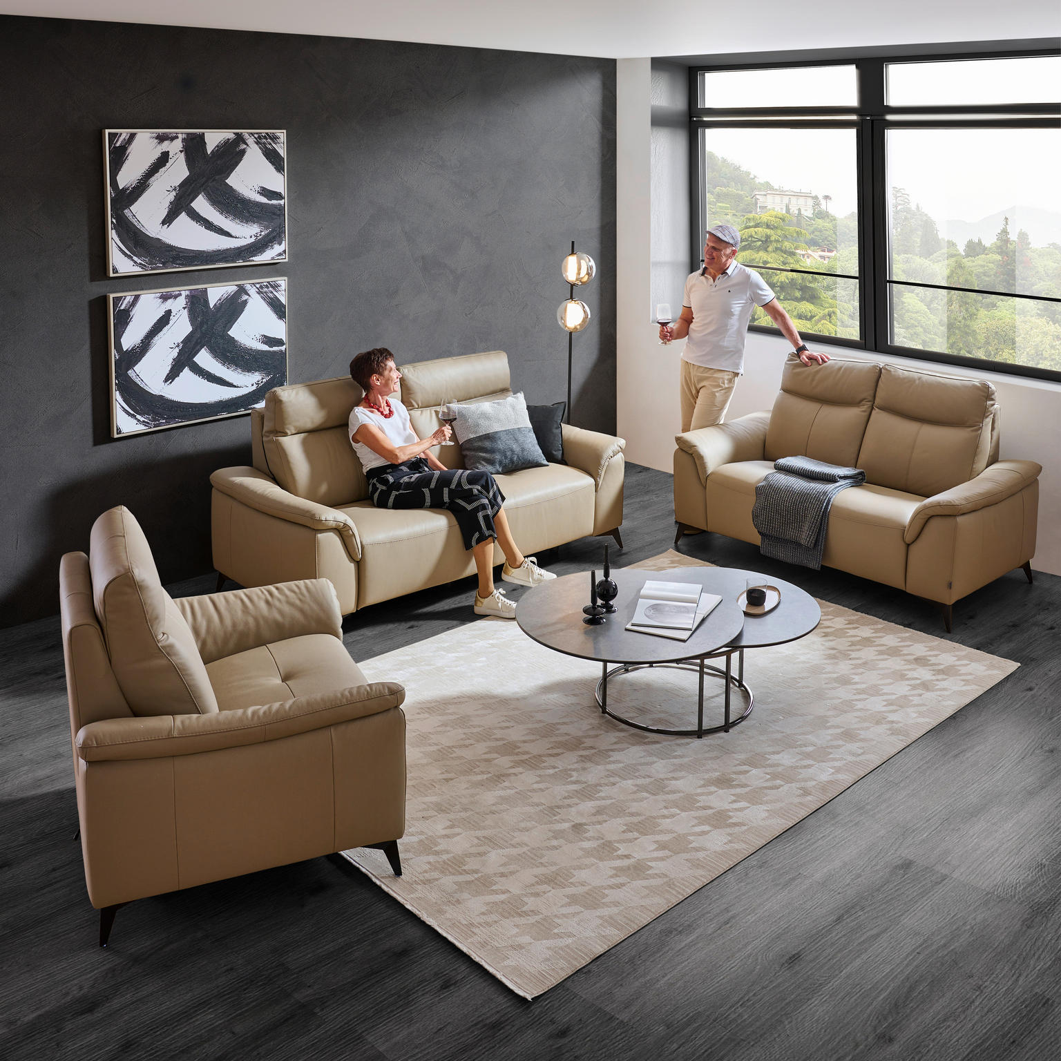 3-SITZER-SOFA Echtleder Beige - Einrichtungsbeispiel