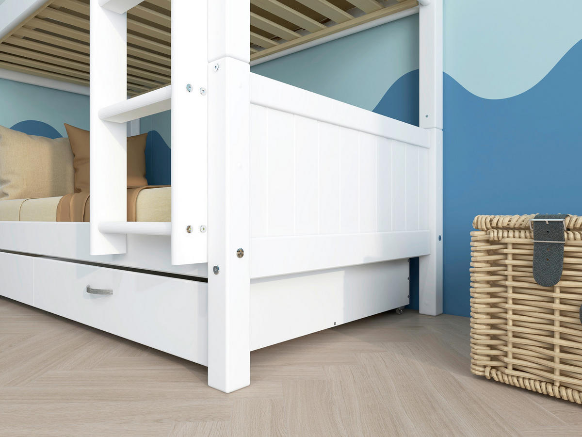 ETAGENBETT 90/200 cm,  in Absturzsicherung, Leiter, Lattenrost, Rollroste  - Weiß, MODERN, Holz (90/200cm) - Chameo