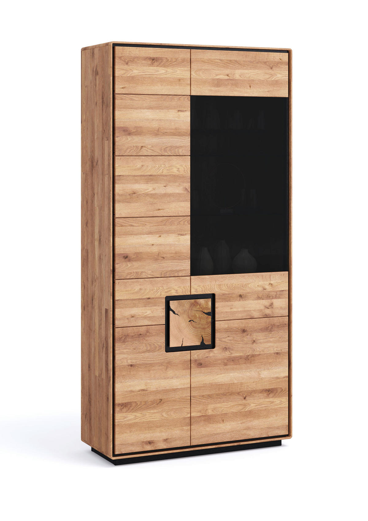 VITRINE  in massiv Wildeiche Schwarz, Wildeiche  - Wildeiche/Schwarz, Basics, Holz (100cm) - Livetastic