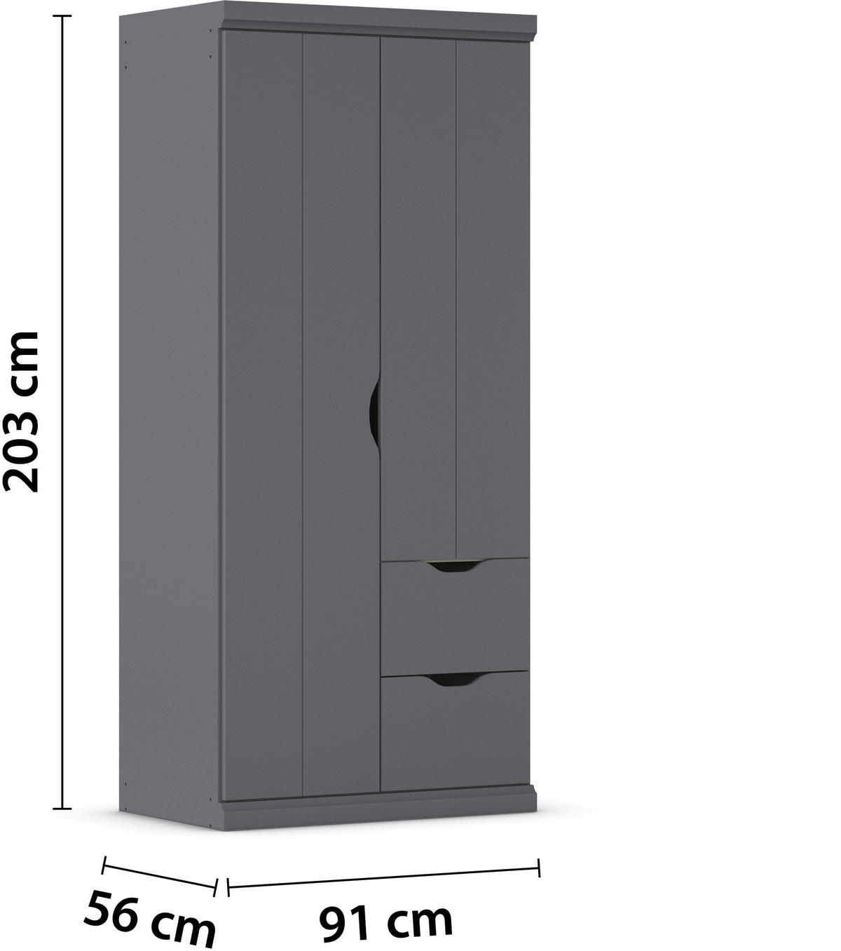 KLEIDERSCHRANK 91/203/56 cm 2-türig Dunkelgrau  - Dunkelgrau, Basics, Holzwerkstoff (91/203/56cm) - Boxxx