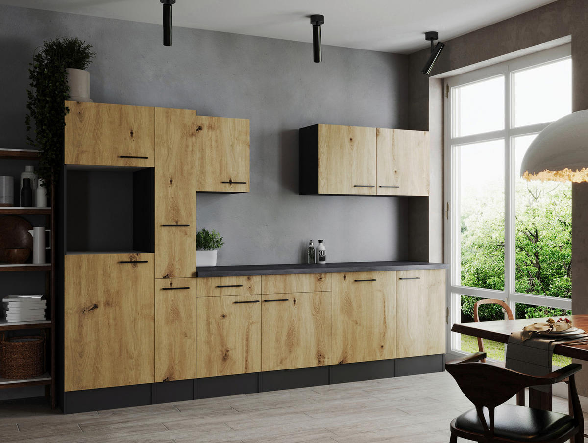MODULKÖK UTAN VITVAROR 310 cm   i ek Artisan  - svart/grå, Design, metall/trämaterial (310cm) - Respekta