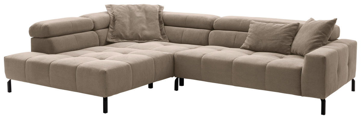 ECKSOFA in Cord Taupe  - Taupe/Schwarz, Konventionell, Textil/Metall (219/311cm) - Hom`in