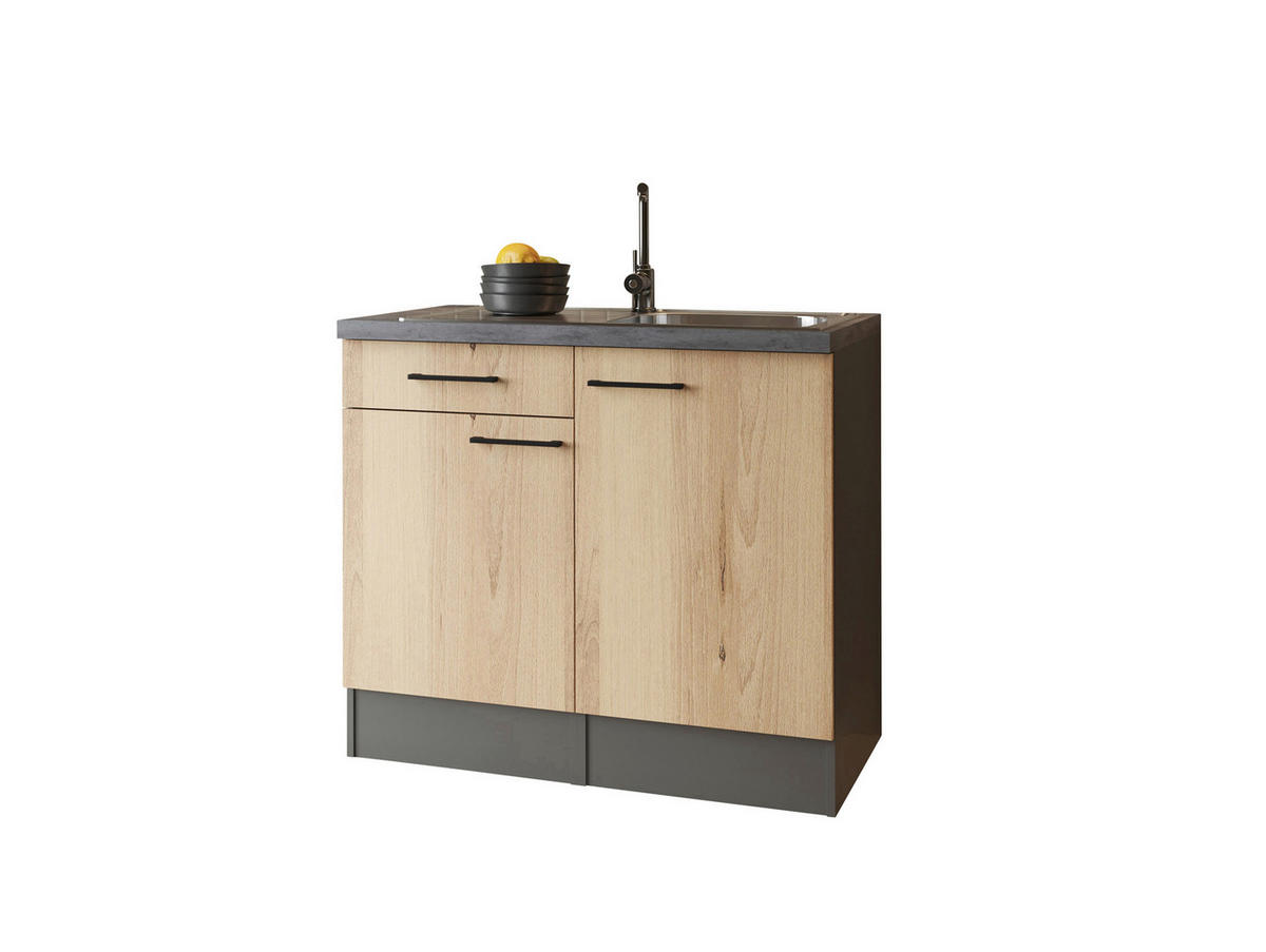 MINIKÖK 100 cm   i grå, ek Artisan  - svart/grå, Trend, metall/trämaterial (100cm) - Respekta