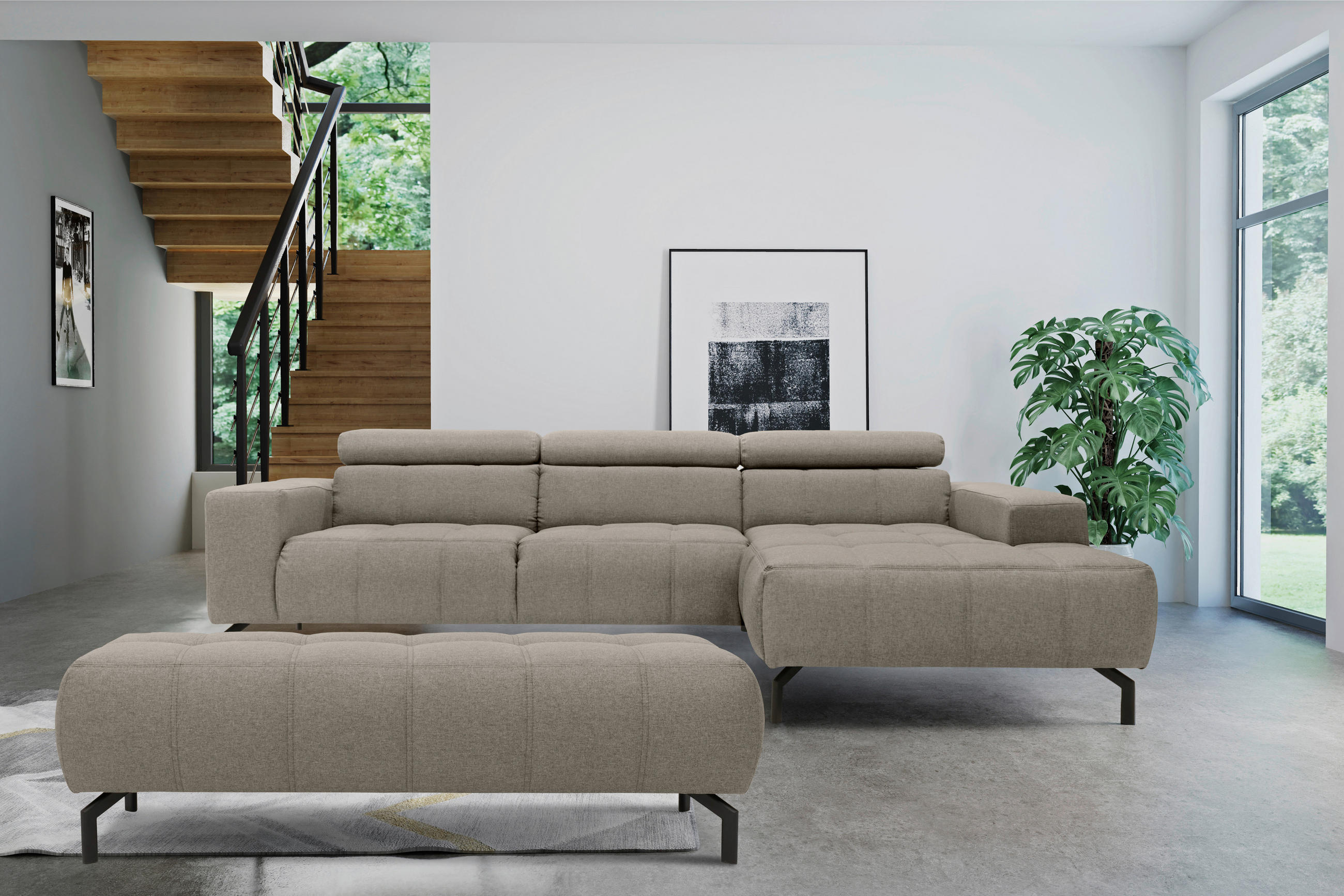 HOCKER Webstoff Grau  - Schwarz/Grau, Design, Textil/Metall (153/45/62cm) - MID.YOU