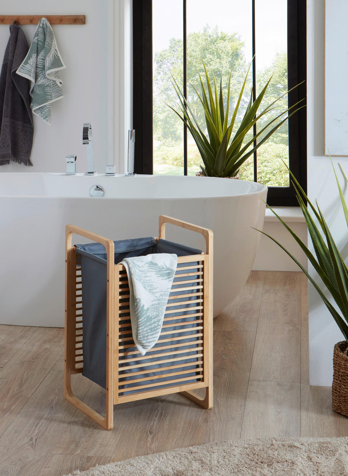 WÄSCHEKORB - Eichefarben/Grau, Design, Holzwerkstoff/Textil (31,8/75,5/60,6cm) - MID.YOU