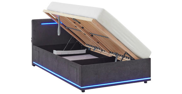 POLSTERBETT 120/200 cm,  in Graphitfarben, Lattenrost, Bettkasten,  - Birkefarben/Buchefarben, Design, Holz/Kunststoff (120/200cm) - Xora