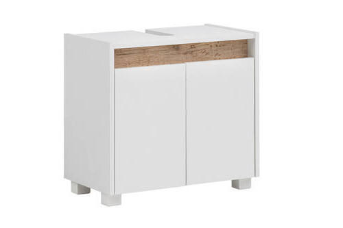 home24 Waschbeckenunterschrank Cosmo Weiß, Eiche 57x54.6x33 cm
