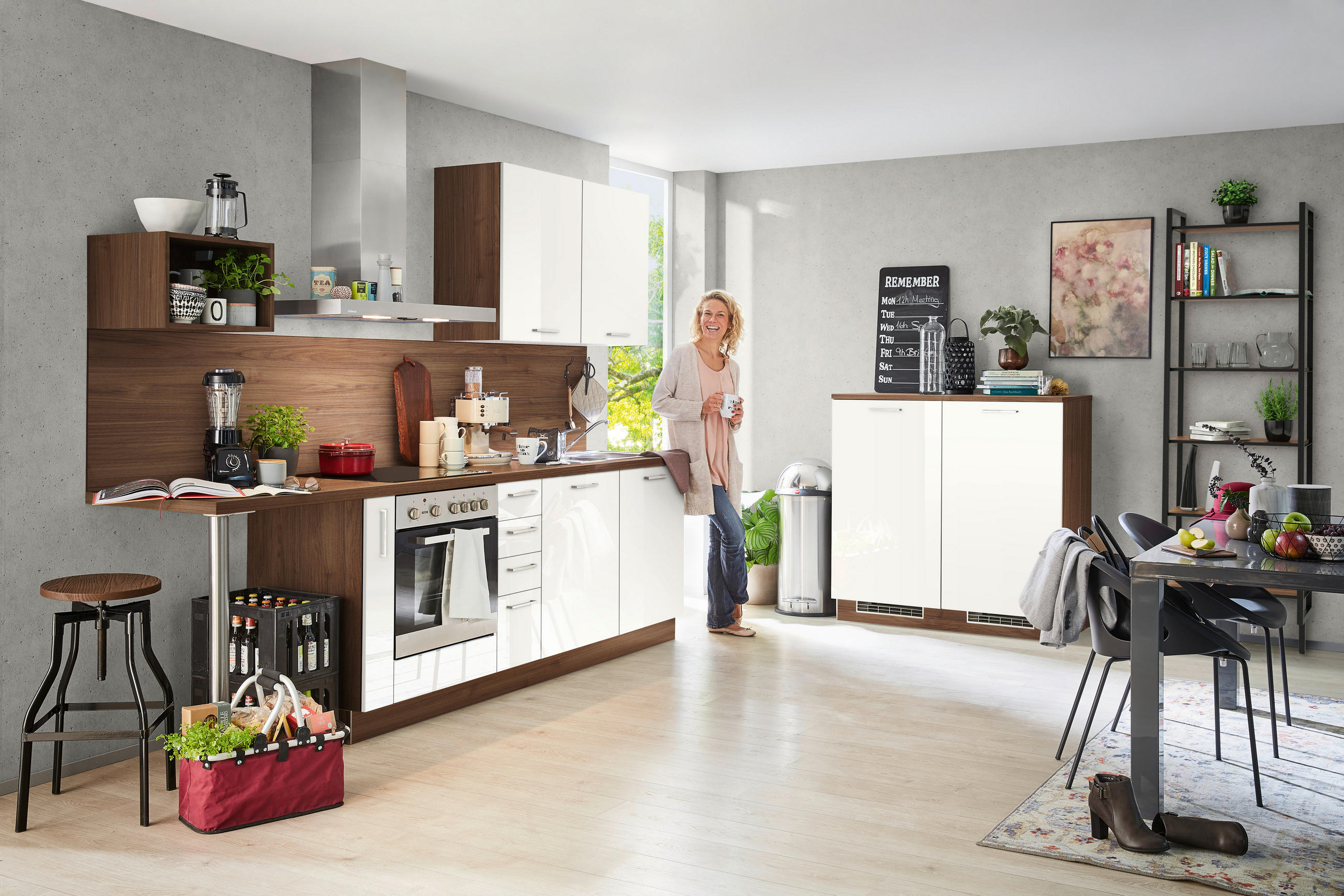 KÜCHENLEERBLOCK  295/120 cm  in Nussbaumfarben  - Nussbaumfarben/Weiß, MODERN, Holzwerkstoff (295/120cm) - Welnova