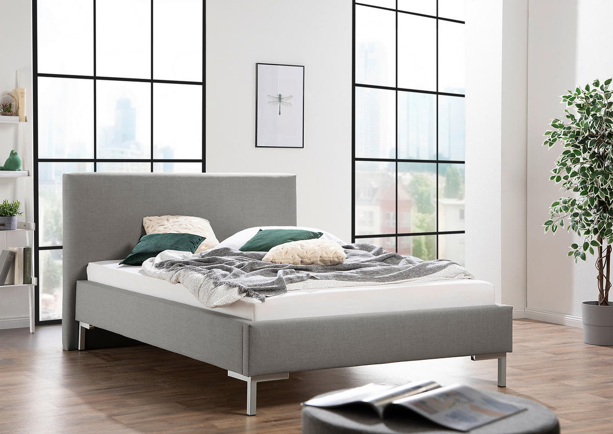 POLSTERBETT 140/200 cm,  in Grau,  - Silberfarben/Grau, MODERN, Textil/Metall (140/200cm) - Livetastic
