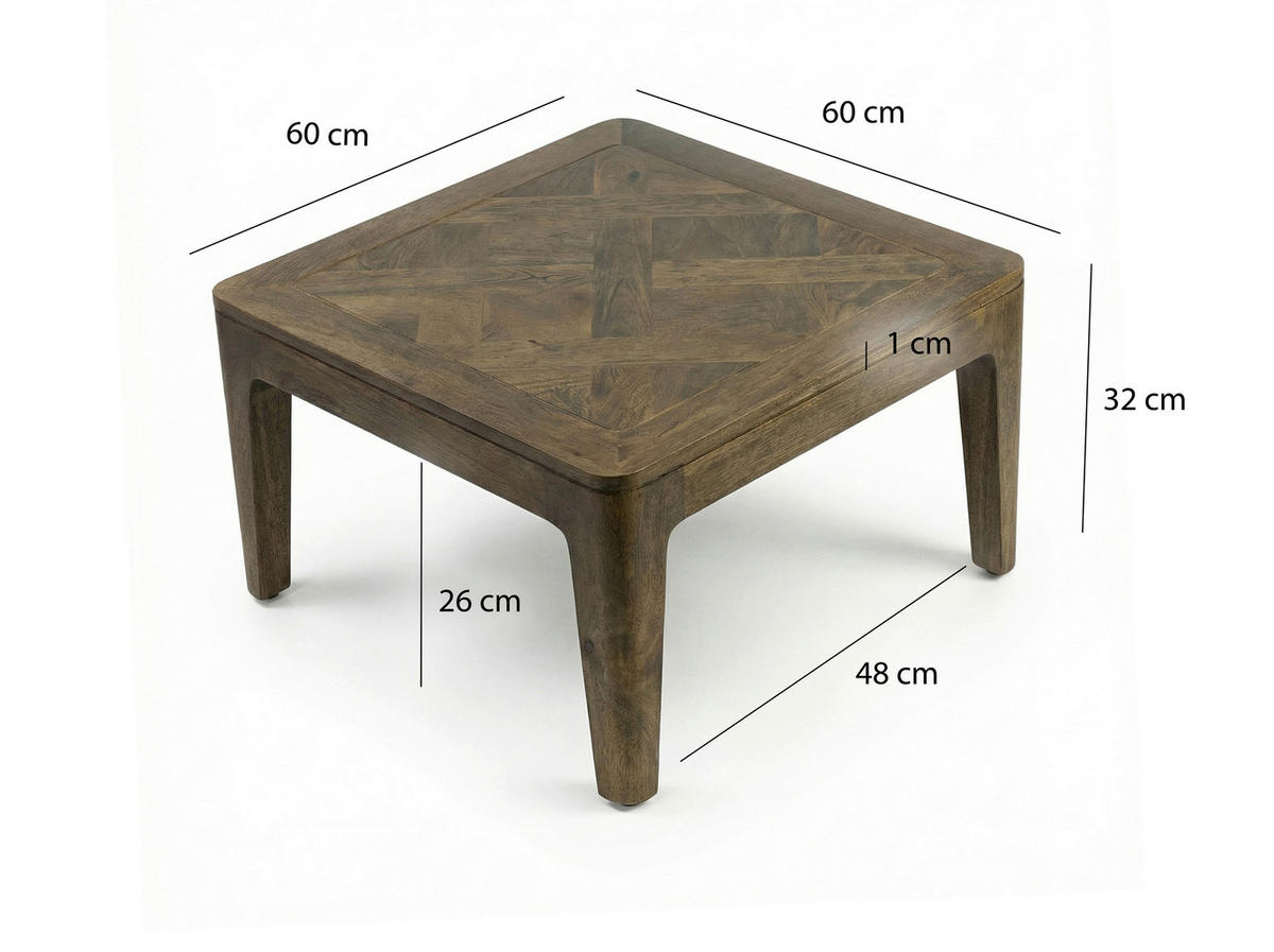 COUCHTISCH Mangoholz massiv 60/60/32 cm quadratisch Naturfarben  - Naturfarben, Design, Holz (60/60/32cm) - Livetastic