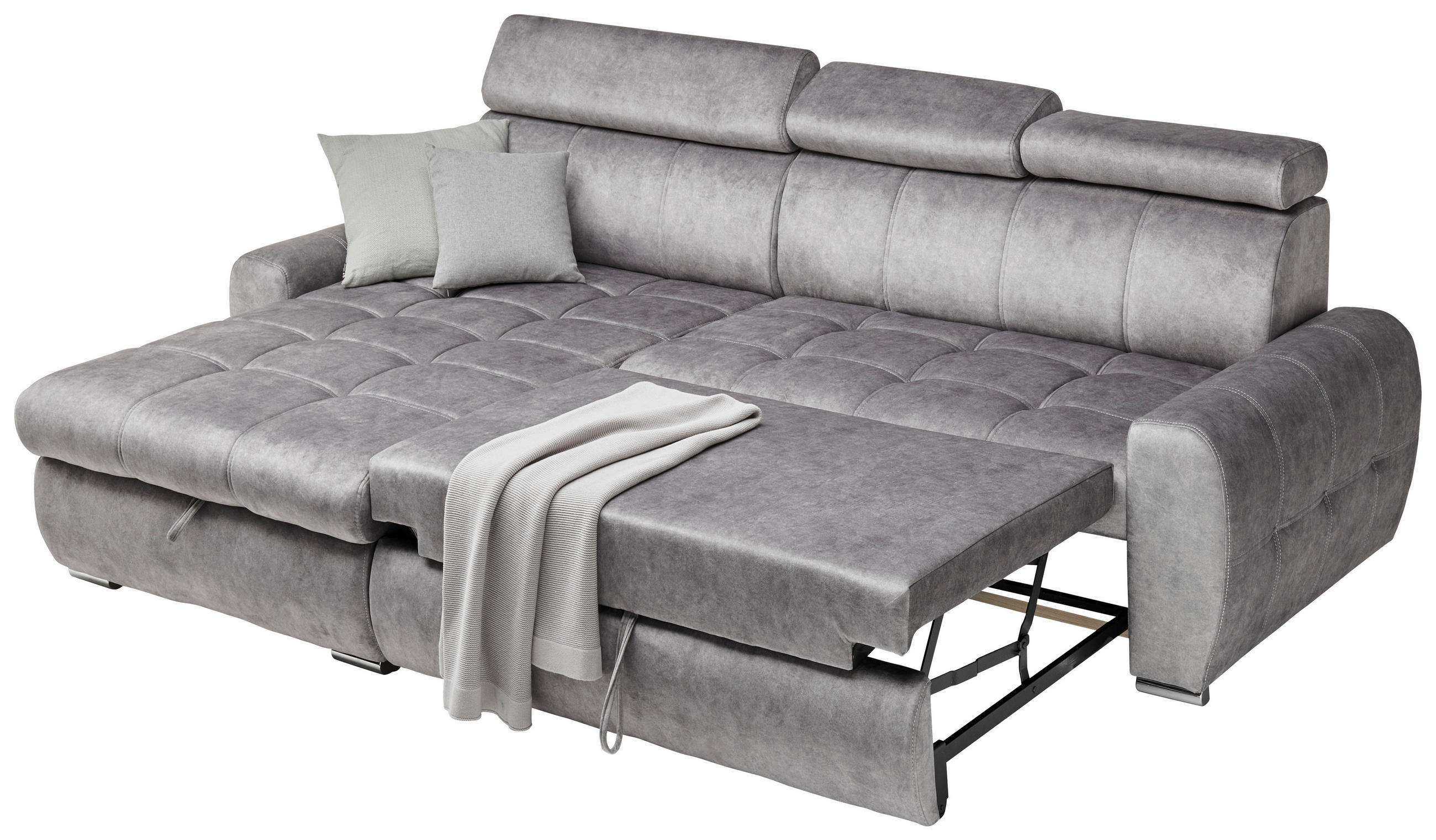 CANAPÉ D'ANGLE in Velours Grau  - Chromfarben/Grau, Design, Kunststoff/Textil (276/173cm) - Stylife
