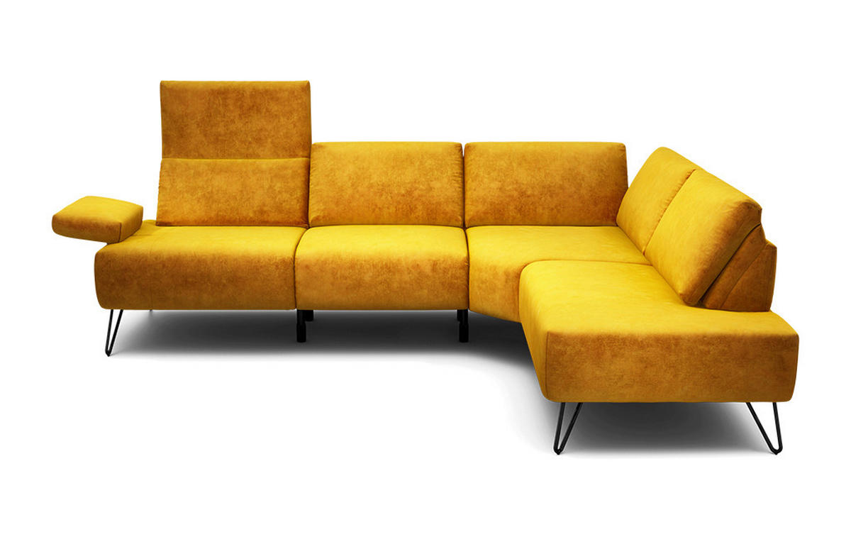 ECKSOFA Cosy Gelb Samt  - Gelb/Schwarz, Design, Textil/Metall (248-263/193cm) - SENSOO