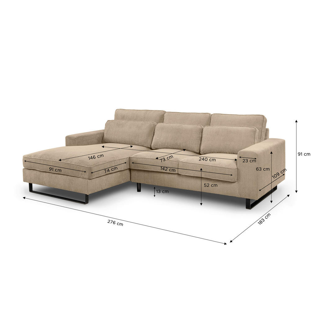 Thumbnail - Mid.you Ecksofa Bolivia, Beige, Textil, vollmassiv, 3-Sitzer, Füllung: Kaltschaum, L-Form, 276x183 cm, Made in EU, FSC M...