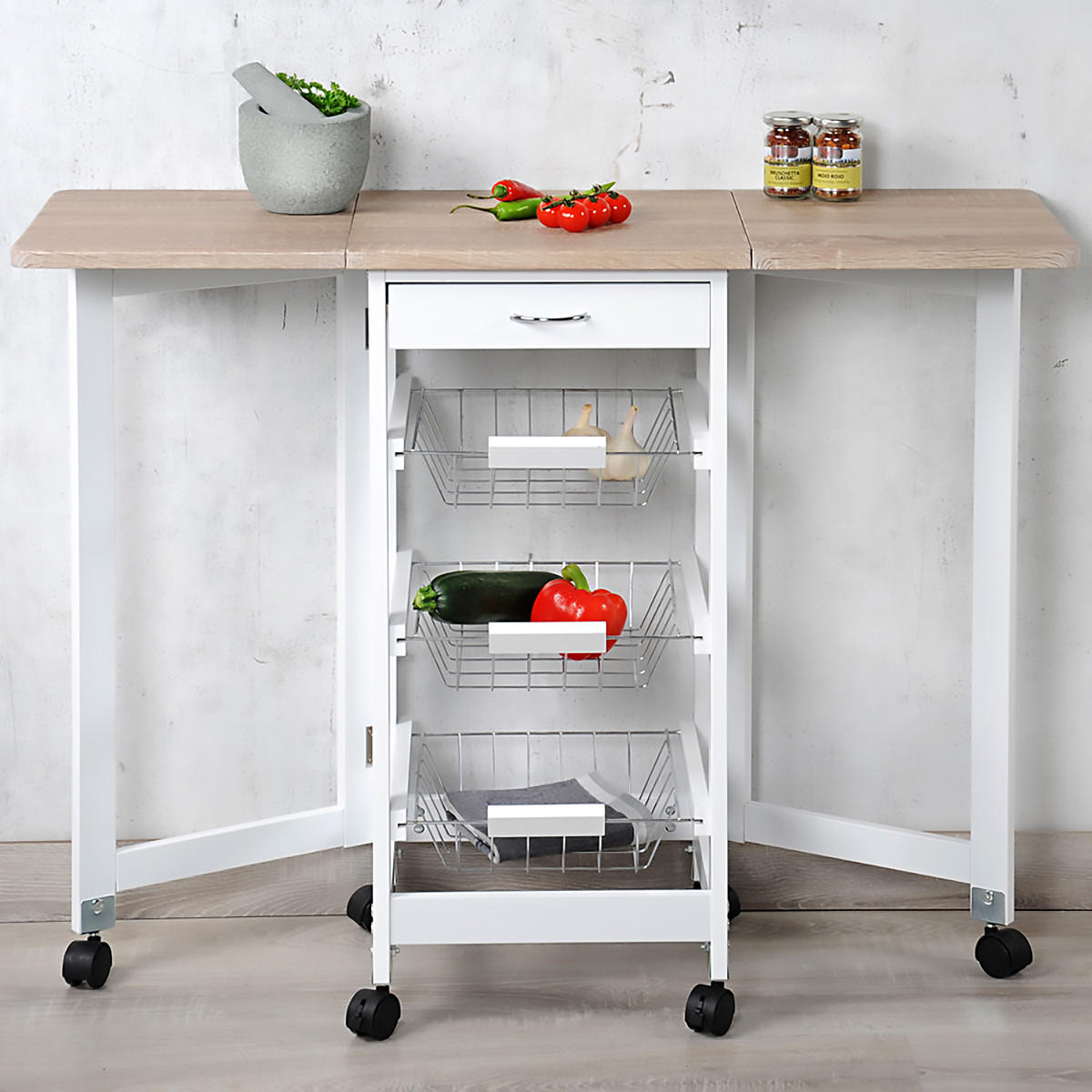 SERVIERWAGEN Weiß, Eichefarben  - Eichefarben/Weiß, MODERN, Holzwerkstoff/Kunststoff (97/76,5/37cm) - Kesper