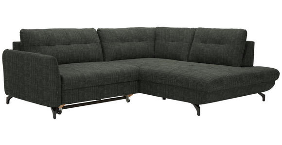 ECKSOFA in Flachgewebe, Leinenoptik Dunkelgrün  - Dunkelgrün/Schwarz, Design, Textil/Metall (247/208cm) - Xora