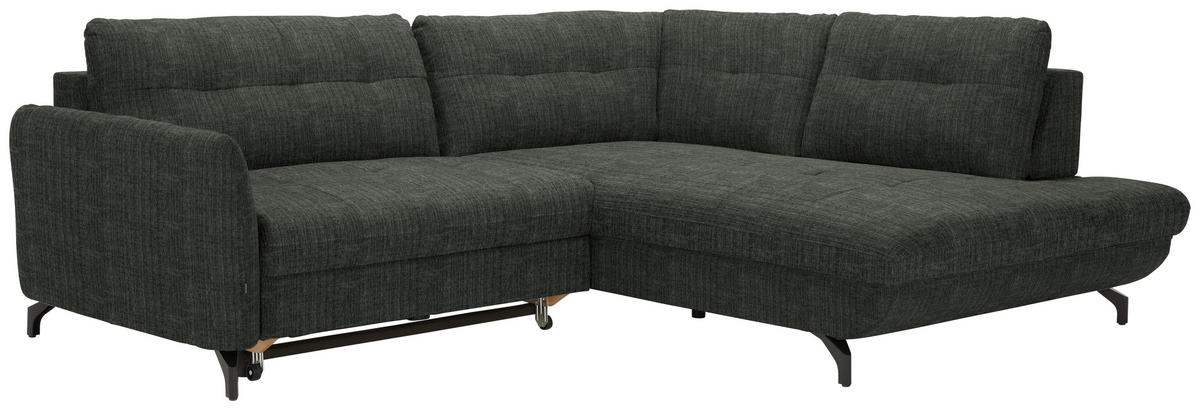ECKSOFA in Flachgewebe, Leinenoptik Dunkelgrün  - Dunkelgrün/Schwarz, Modern, Textil/Metall (247/208cm) - Xora
