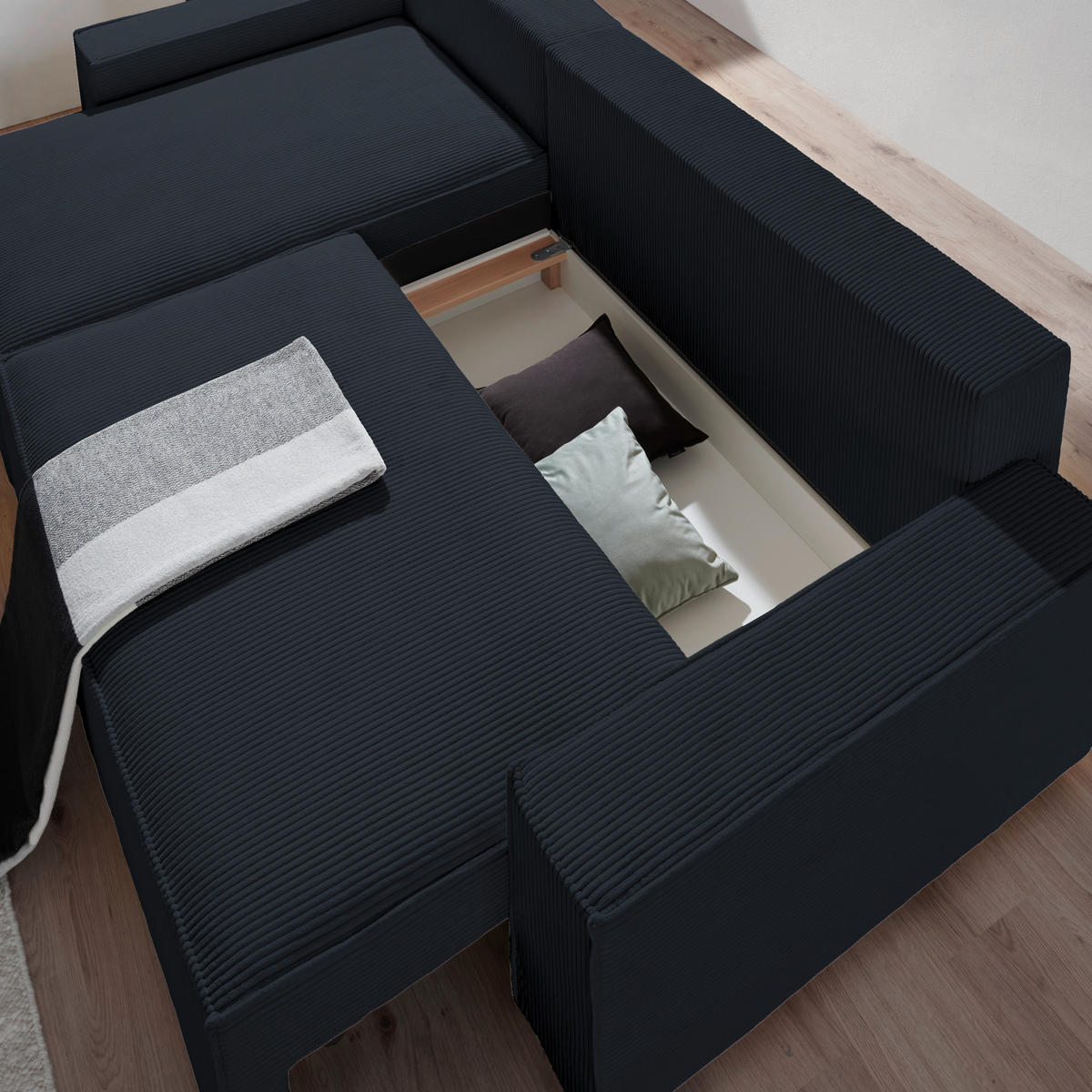 ECKSOFA in Cord, Webstoff Schwarz  - Schwarz, Modern, Holz/Textil (157/265cm) - Carryhome