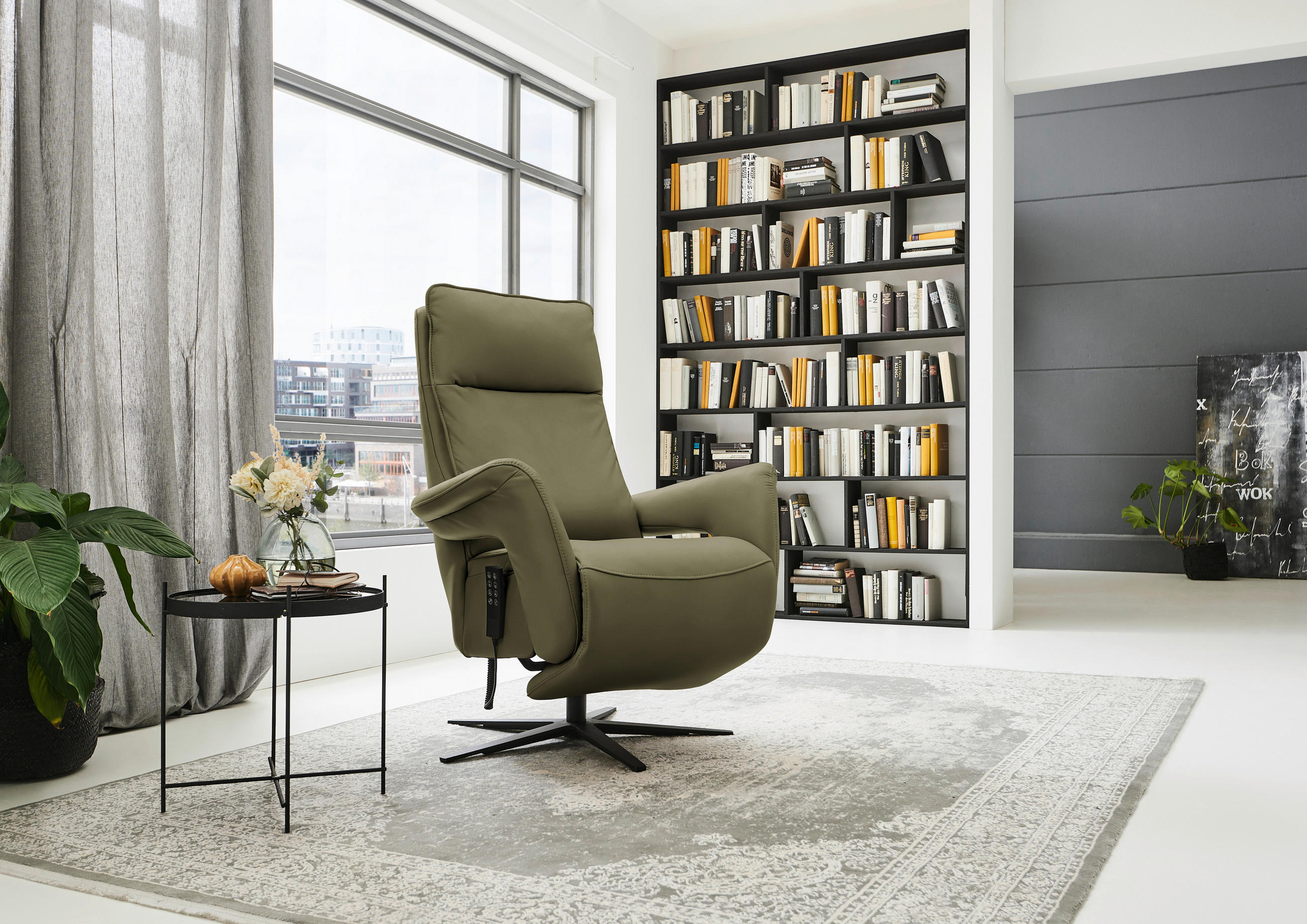 RELAXSESSEL in Leder Grün  - Schwarz/Grün, Design, Leder/Metall (83/116/87cm) - Valdera