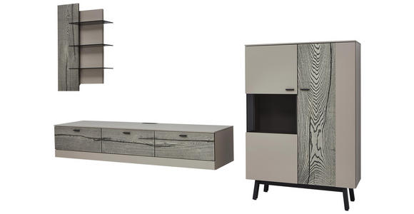 WOHNWAND in Grau, Eichefarben, Fango - Edelstahlfarben/Fango, Design, Glas/Holz (341,3/186,8/49,2cm) - Dieter Knoll