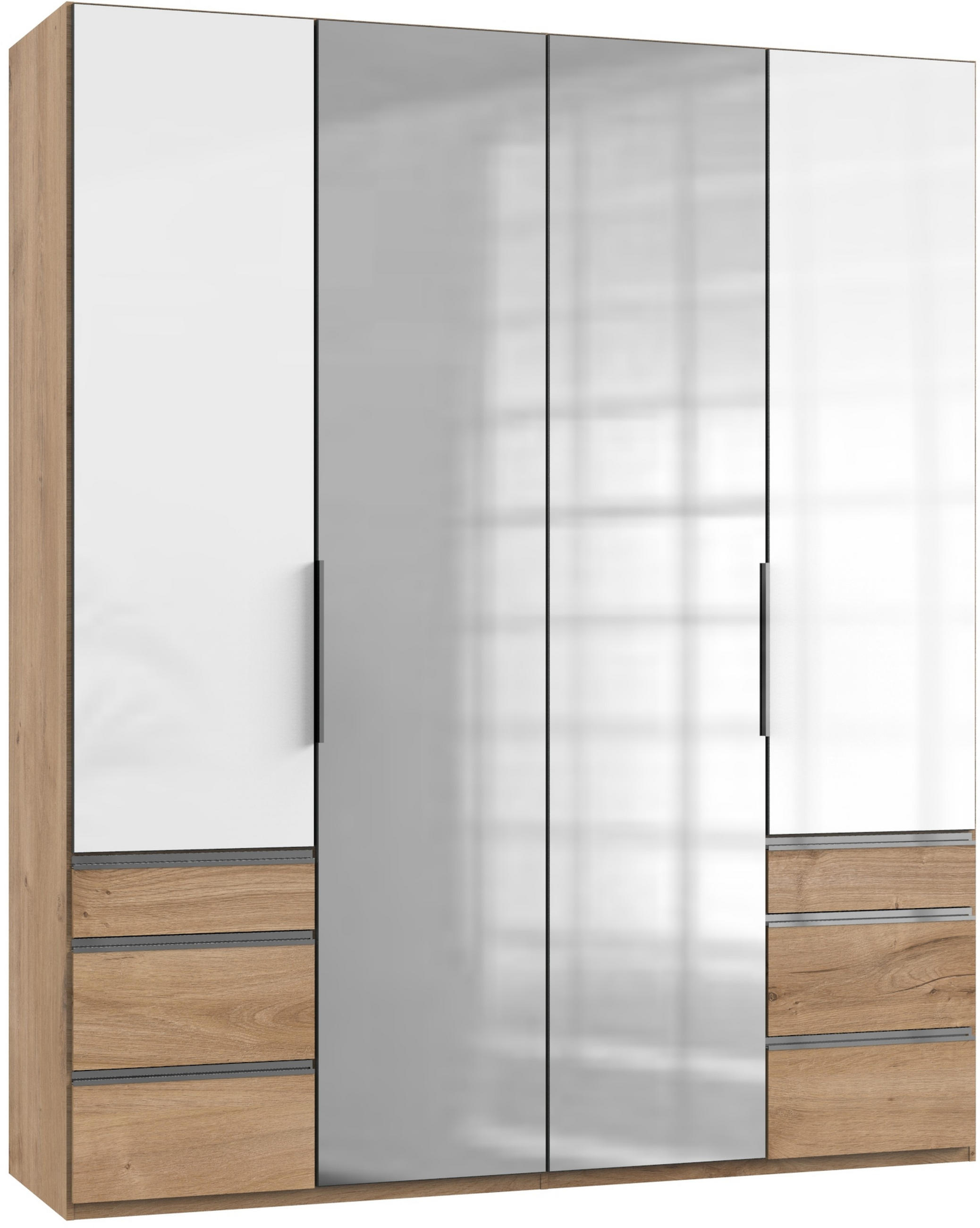 DREHTÜRENSCHRANK 200/236/58 cm 4-türig Weiß, Eichefarben  - Chromfarben/Eichefarben, MODERN, Glas/Holzwerkstoff (200/236/58cm) - MID.YOU