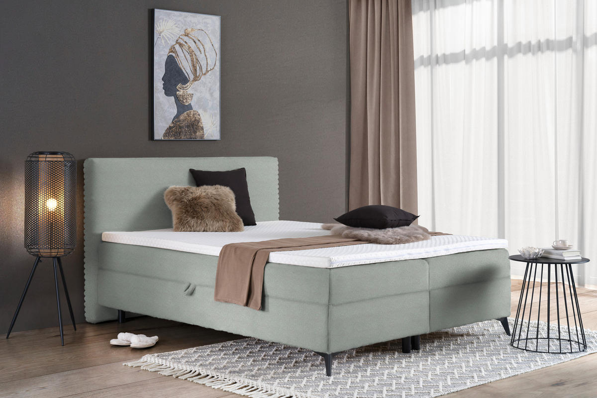BOXBETT 180/200 cm  in Hellgrau  - Hellgrau/Schwarz, Design, Holz/Holzwerkstoff (180/200cm) - Xora