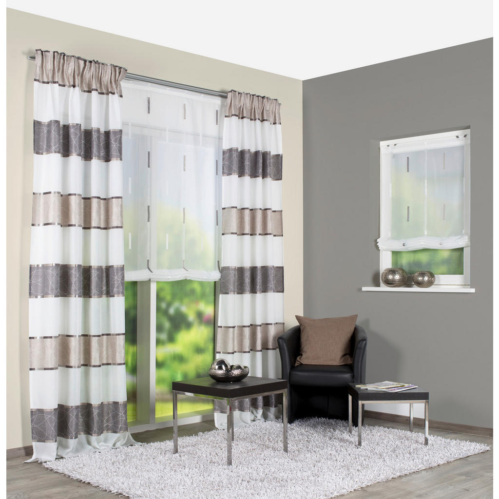 Thumbnail - Xxxl Fertigvorhang Walter, Grau, Taupe, Bernstein, Textil, Streifen, 140x175 cm, Wohntextilien, Gardinen & Vorhänge, Fer...
