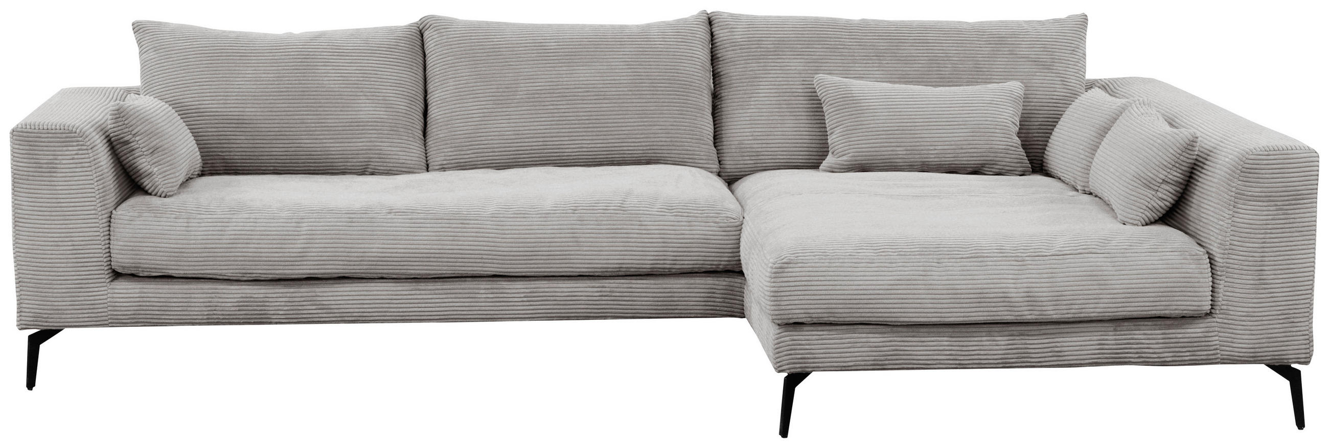 ECKSOFA Hellgrau Cord  - Hellgrau/Schwarz, Design, Textil/Metall (313/172cm) - Livetastic