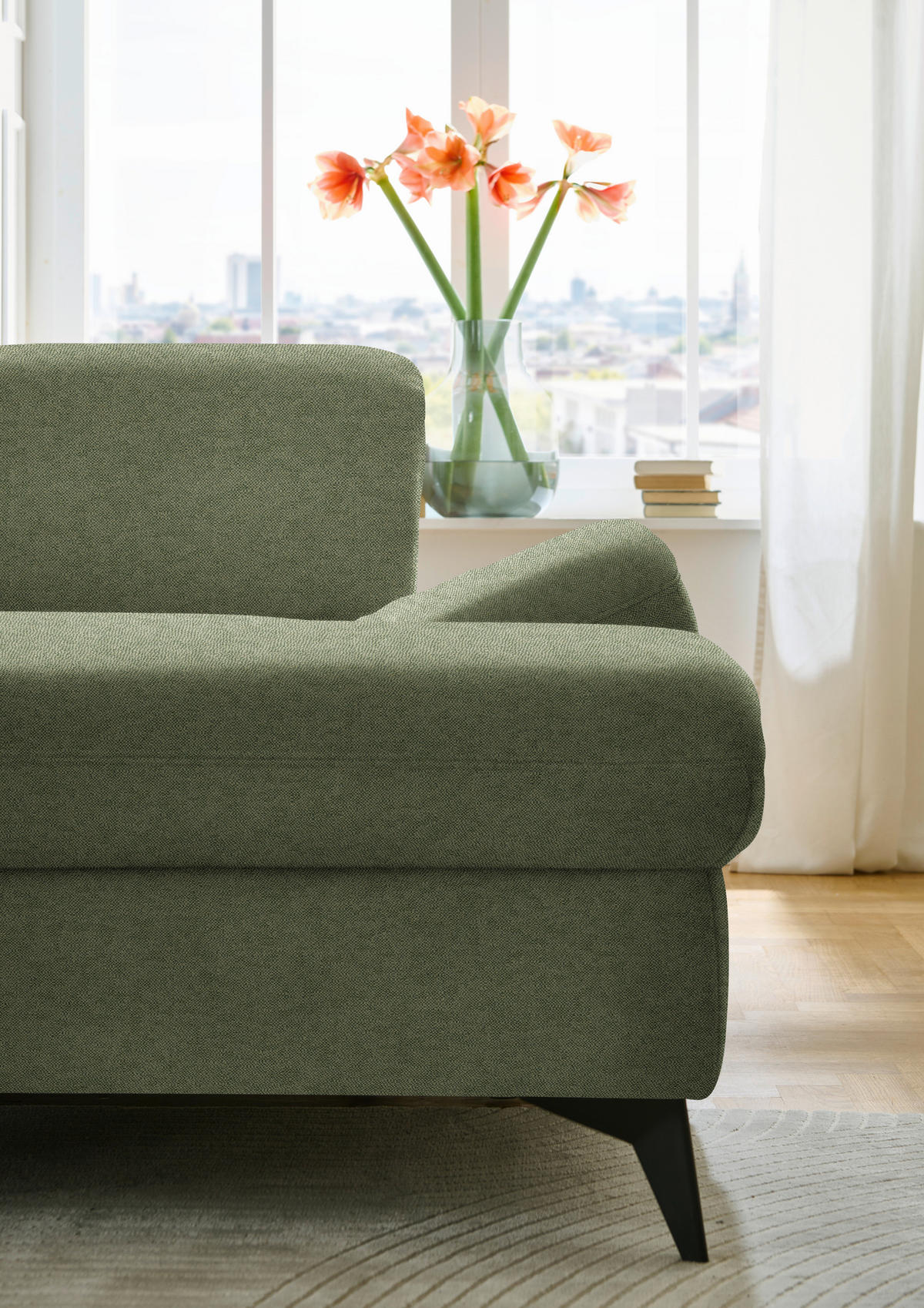 WOHNLANDSCHAFT Chenille Olivgrün  - Schwarz/Olivgrün, Design, Textil/Metall (255/364/198cm) - Beldomo Style