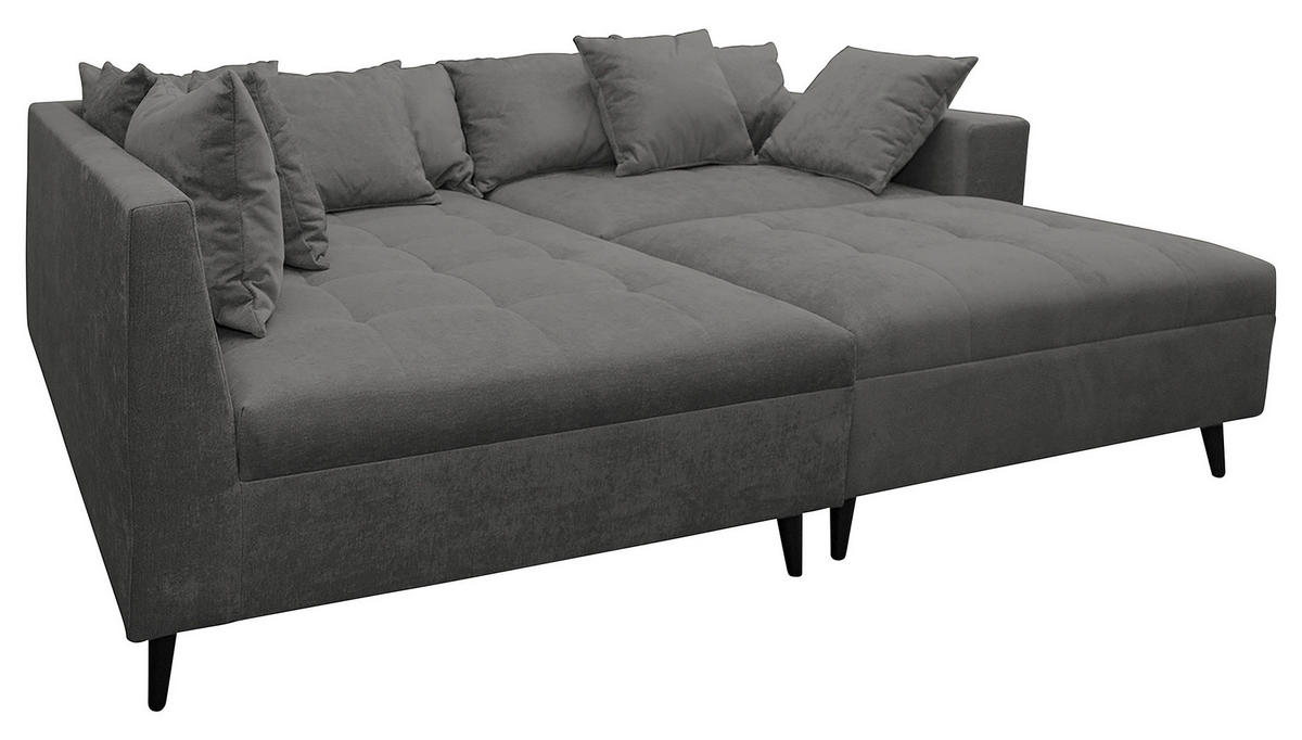 Ecksofa inkl. Hocker in Flachgewebe Grau  - Schwarz/Grau, Design, Holz/Textil (174/247cm) - MID.YOU