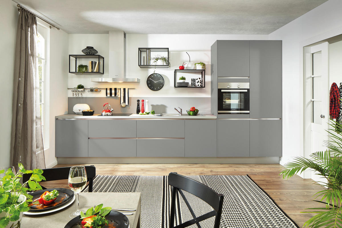 EINBAUKÜCHE UNO  - Grau, Design, Holzwerkstoff - Moderano