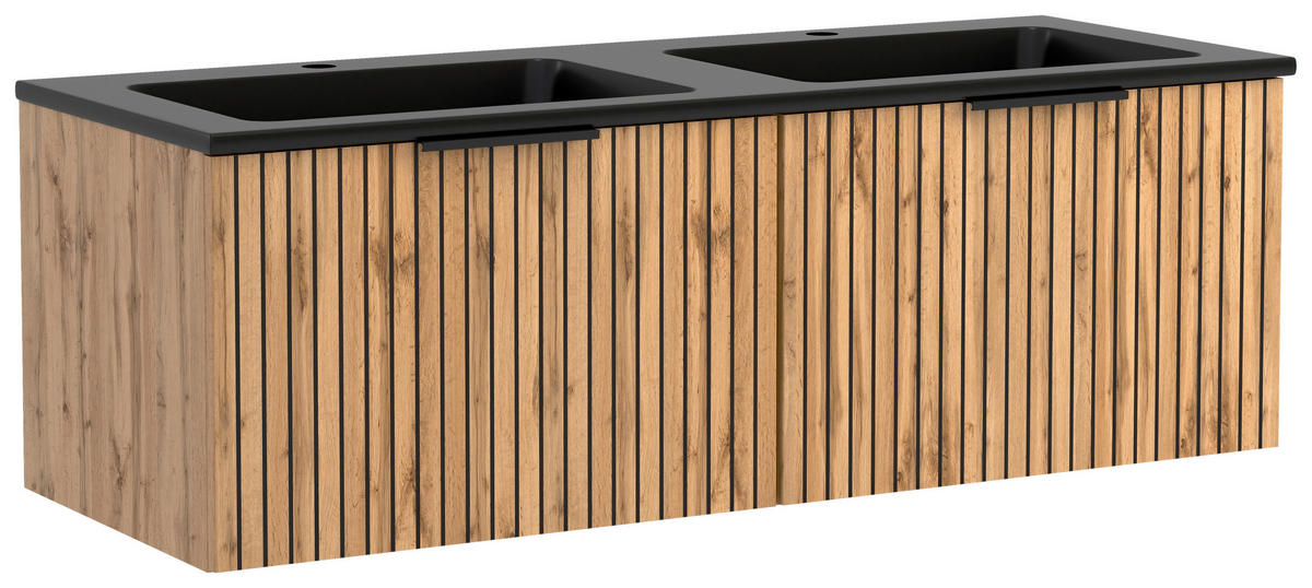 WASCHTISCHKOMBI 120 cm  - Eiche Wotan/Schwarz, MODERN, Holzwerkstoff/Stein (120cm) - Held