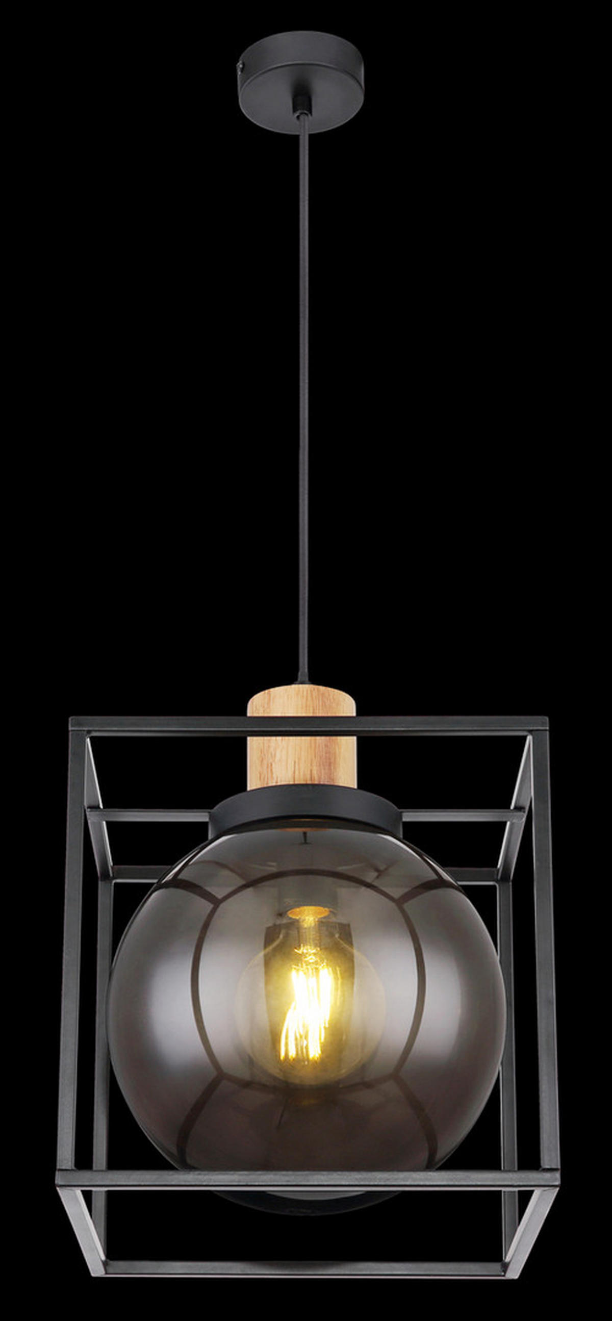 HÄNGELEUCHTE 28/28/120 cm    - Schwarz/Naturfarben, Design, Holz/Kunststoff (28/28/120cm) - Globo