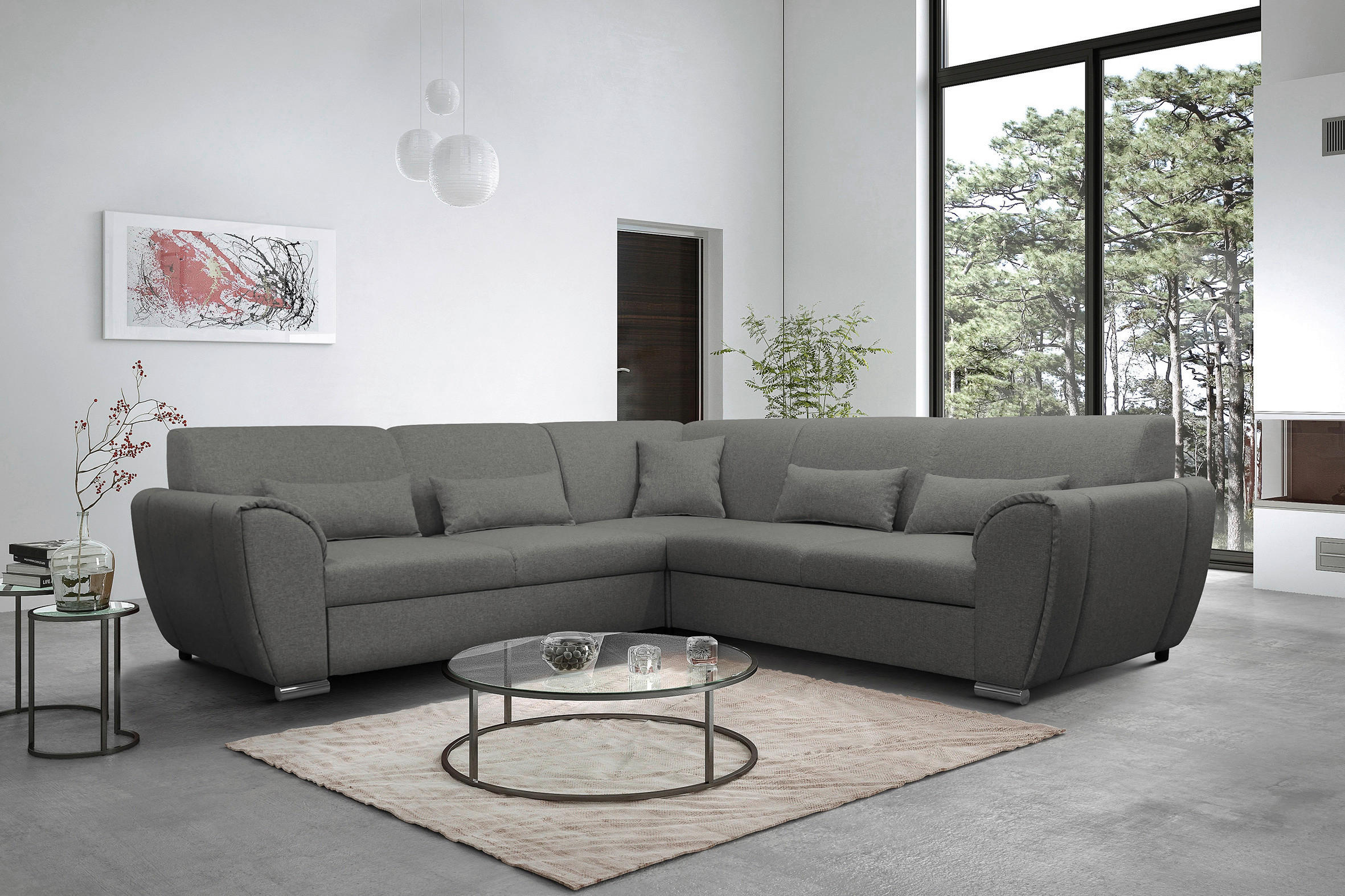 ECKSOFA Grau Flachgewebe  - Silberfarben/Grau, Design, Kunststoff/Textil (266/266cm) - Livetastic