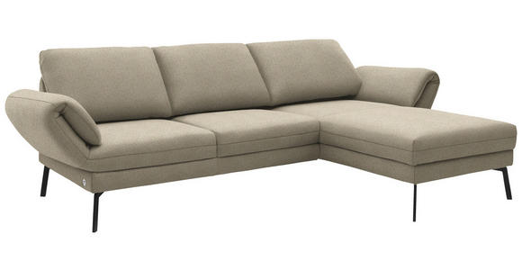 ECKSOFA  in Flachgewebe Beige Armteilverstellung, Relaxfunktion, Drehsitzfunktion  255-365/175-224 cm  - Beige/Schwarz, Design, Textil/Metall (255-365/175-224cm) - Dieter Knoll