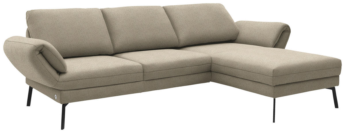 ECKSOFA Flachgewebe Beige  - Beige/Schwarz, Design, Textil/Metall (255-365/175-224cm) - Dieter Knoll