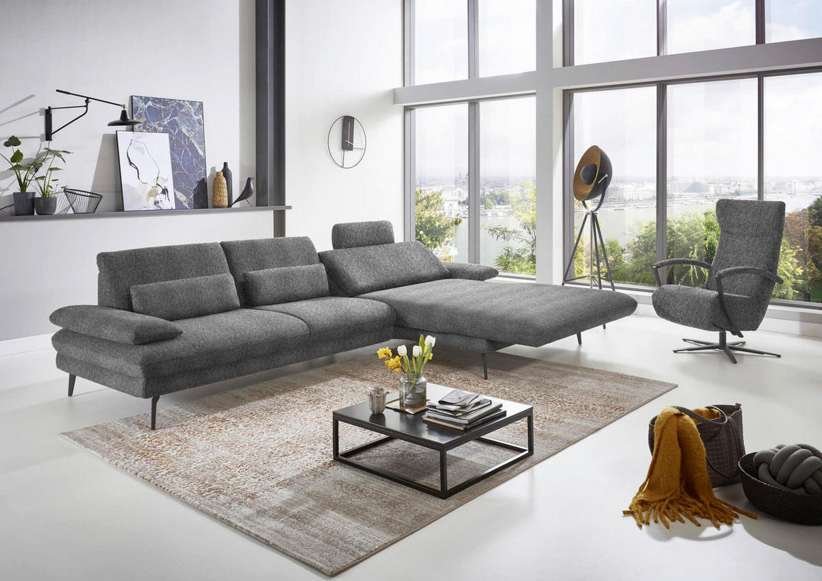 ECKSOFA in Chenille Grau  - Schwarz/Grau, Design, Textil/Metall (310/180cm) - Dieter Knoll