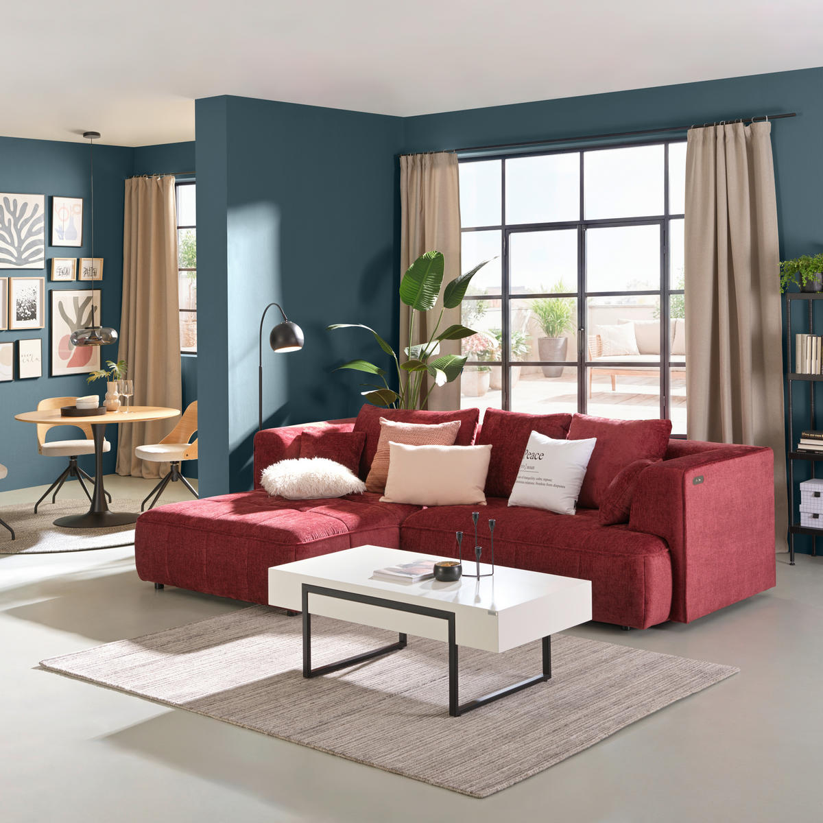 ECKSOFA Kirschrot Webstoff Zierkissen, Rückenkissen  - Schwarz/Kirschrot, Design, Kunststoff/Textil (188/288cm) - Welnova