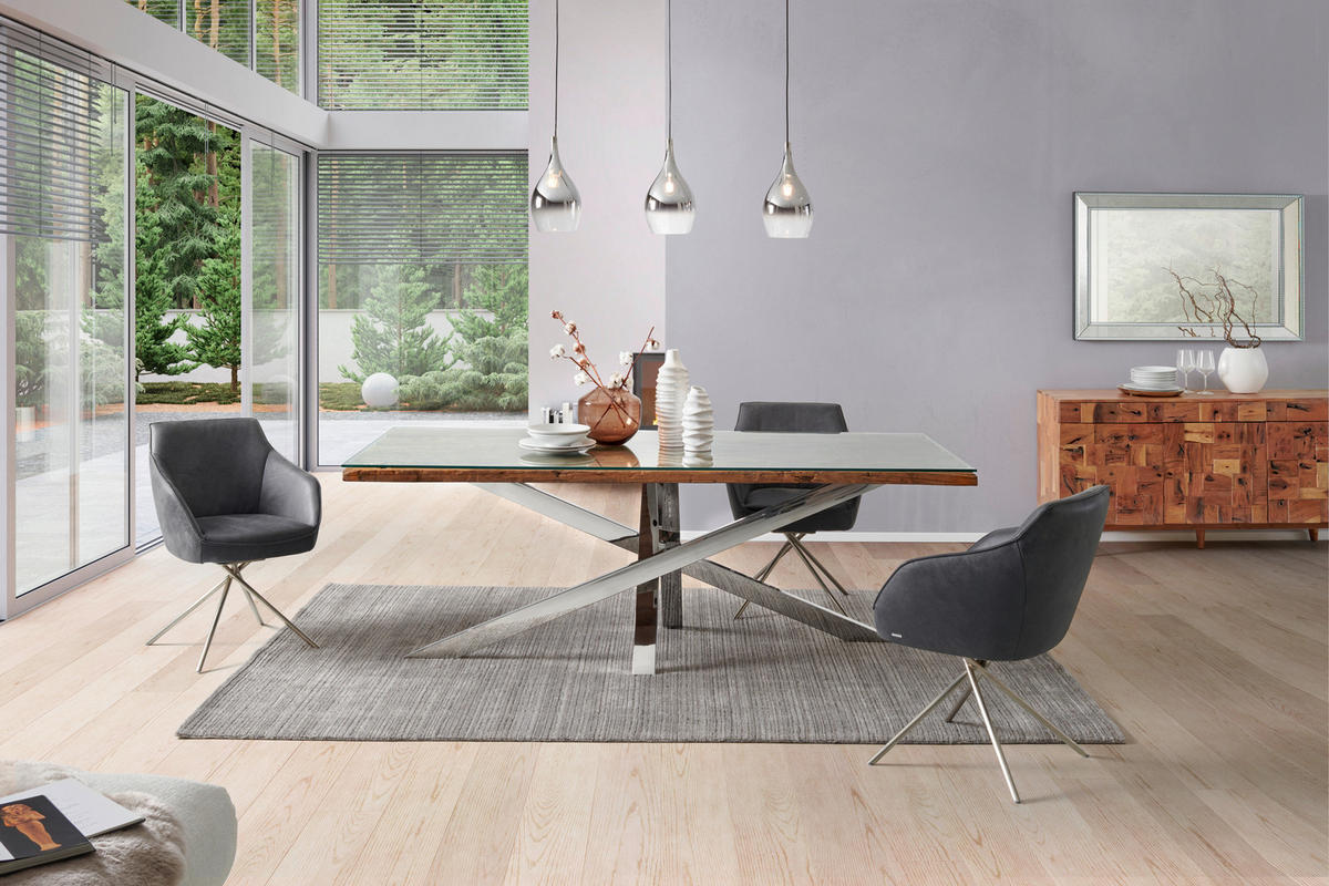 ESSTISCH in Holz, Metall, Glas 220/100/76 cm   - Naturfarben, Lifestyle, Glas/Holz (220/100/76cm) - Livetastic