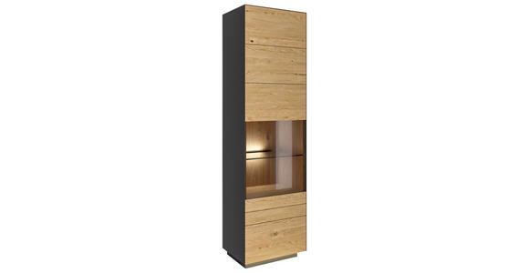 VITRINE in massiv Wildeiche Anthrazit, Wildeiche - Wildeiche/Anthrazit, Natur, Glas/Holz (56/200/40cm) - Dieter Knoll