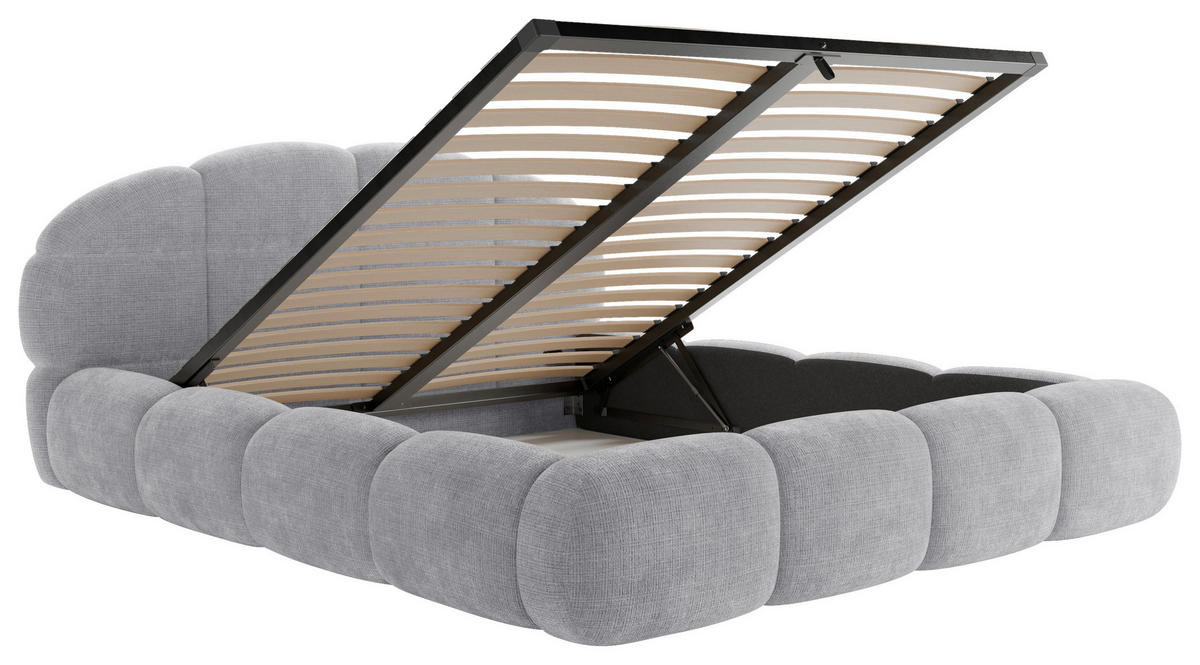 POLSTERBETT 160/200 cm,  in Hellgrau, gepolstertes Kopfteil, Lattenrost, Bettkasten,  - Hellgrau/Schwarz, Design, Holz/Textil (160/200cm) - Chameo
