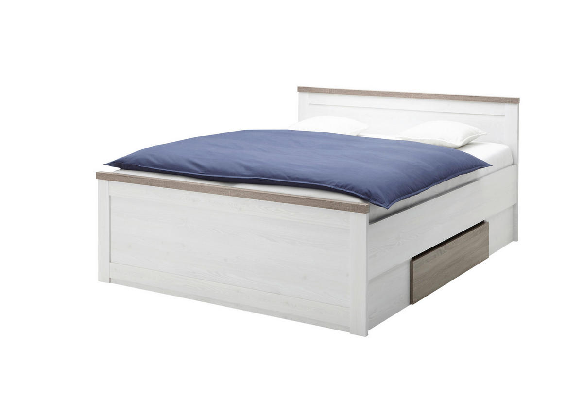 ÁGYSZETT  fehér, tölgyfa  - tölgyfa/fehér, Basics, faalapú anyag (166/90/205cm) - Carryhome