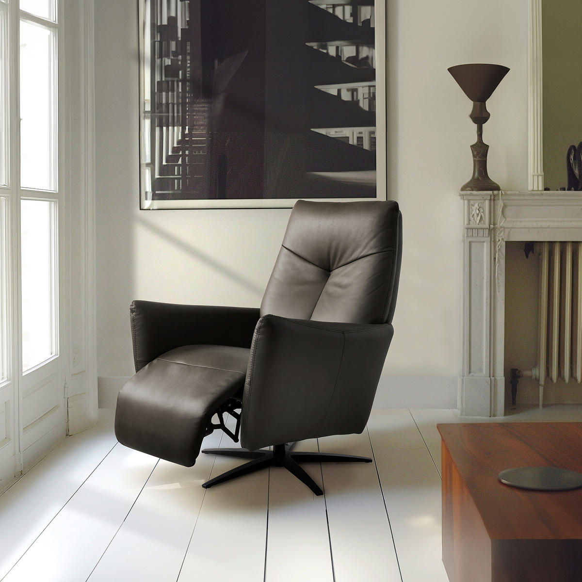 RELAXSESSEL Leder Anthrazit  - Anthrazit/Schwarz, Design, Leder/Metall (76/107/88cm) - Livetastic
