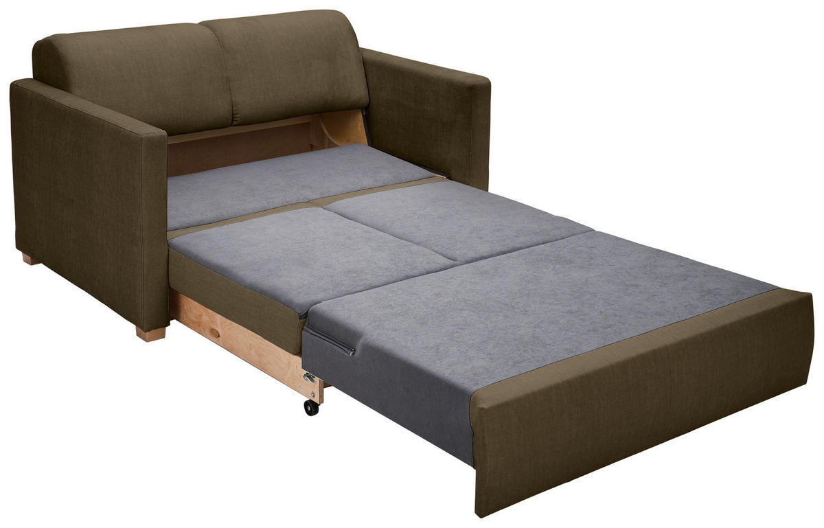 SCHLAFSOFA Flachgewebe Olivgrün  inkl. Bettkasten, Schlaffunktion, Rücken echt  - Buchefarben/Naturfarben, KONVENTIONELL, Holz/Textil (144/81/97,5cm) - Carryhome